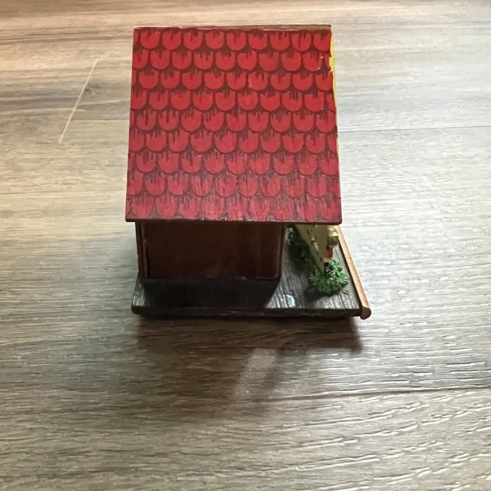 Vintage Little Red Riding Hood Wood House Bank Coin Cottage- Germany circa 1940